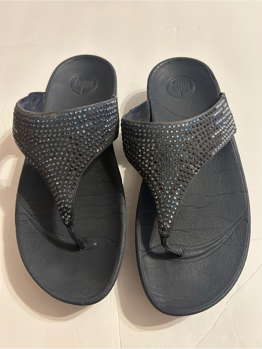 FitFlop black Crystal-Embellished Toe-Post Sandals